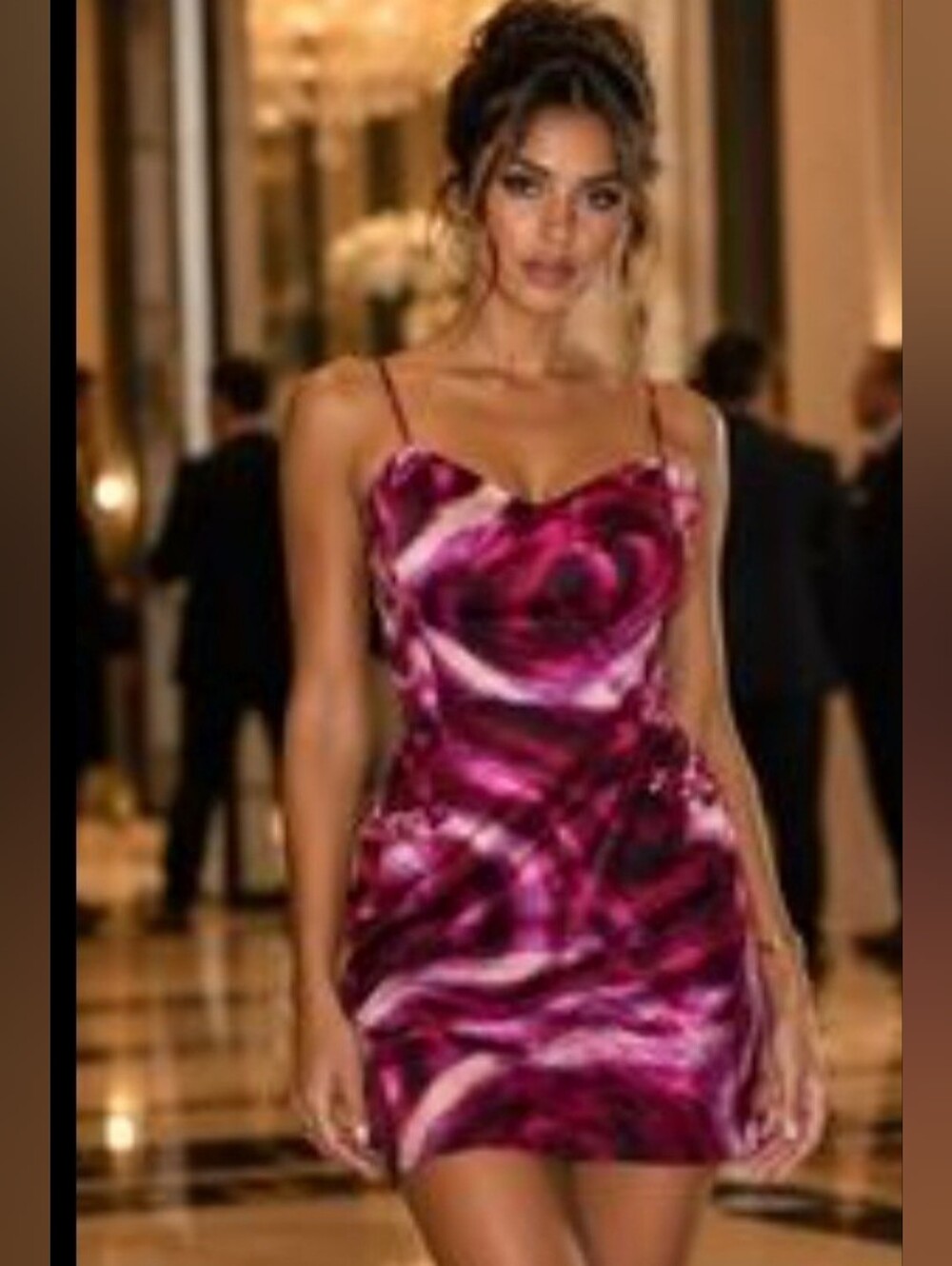 BCBGMAXAZRIA Magenta Swirl Satin Sleeveless Cocktail Mini Dress - Picture 2 of 13